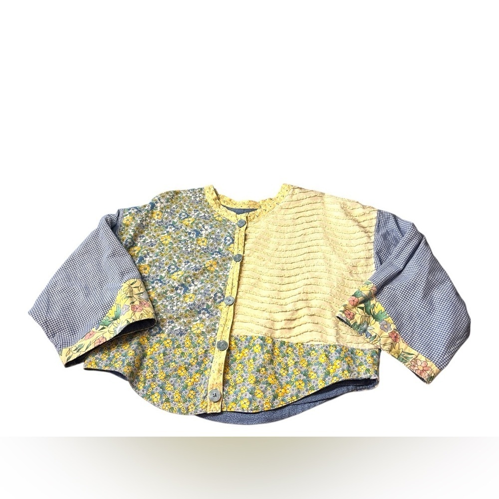 Handmade Mixed Media Jacket Overlay Floral Patchwork Button Down Top